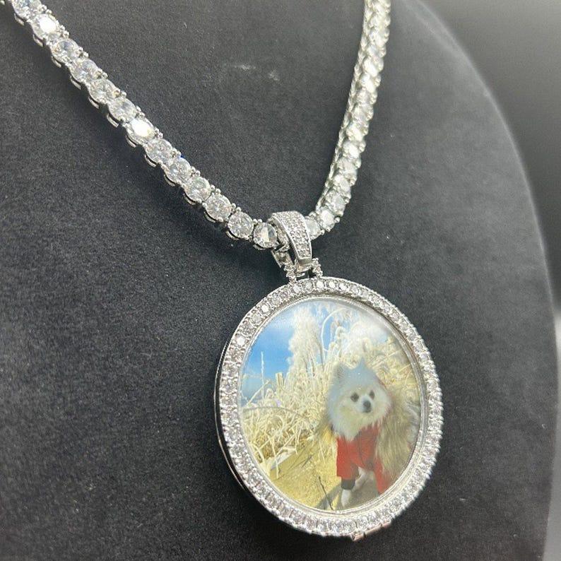 Custom Photo Large Circle Bling Necklace | Personalized Round Photo Pendant | Caratix - CaratixJewelry