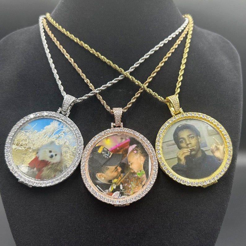 Custom Photo Large Circle Bling Necklace | Personalized Round Photo Pendant | Caratix - CaratixJewelry