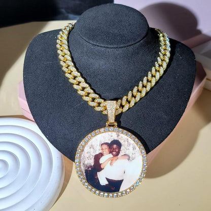 Customized Oversize Photo Pendant Necklace: Iced Out Cuban Chain, Engraved Memory Gift - CaratixJewelry