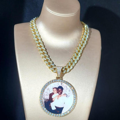 Customized Oversize Photo Pendant Necklace: Iced Out Cuban Chain, Engraved Memory Gift - CaratixJewelry