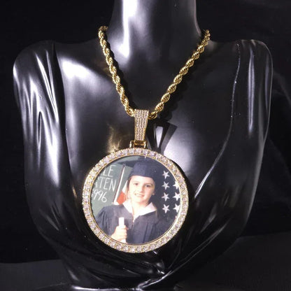 Iced Out Large Round Custom Photo Necklace | DIY Memory Picture Chain | Caratix - CaratixJewelry