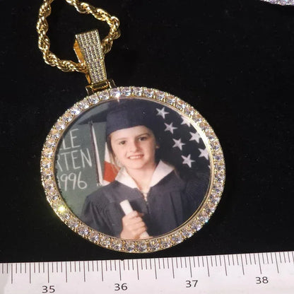 Iced Out Large Round Custom Photo Necklace | DIY Memory Picture Chain | Caratix - CaratixJewelry