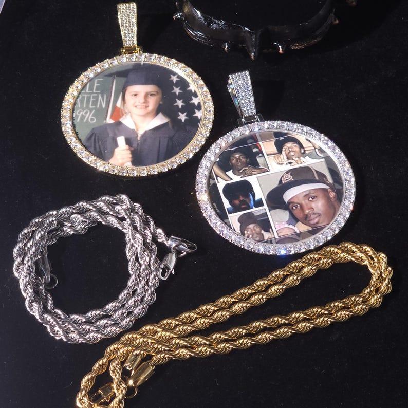 Iced Out Large Round Custom Photo Necklace | DIY Memory Picture Chain | Caratix - CaratixJewelry