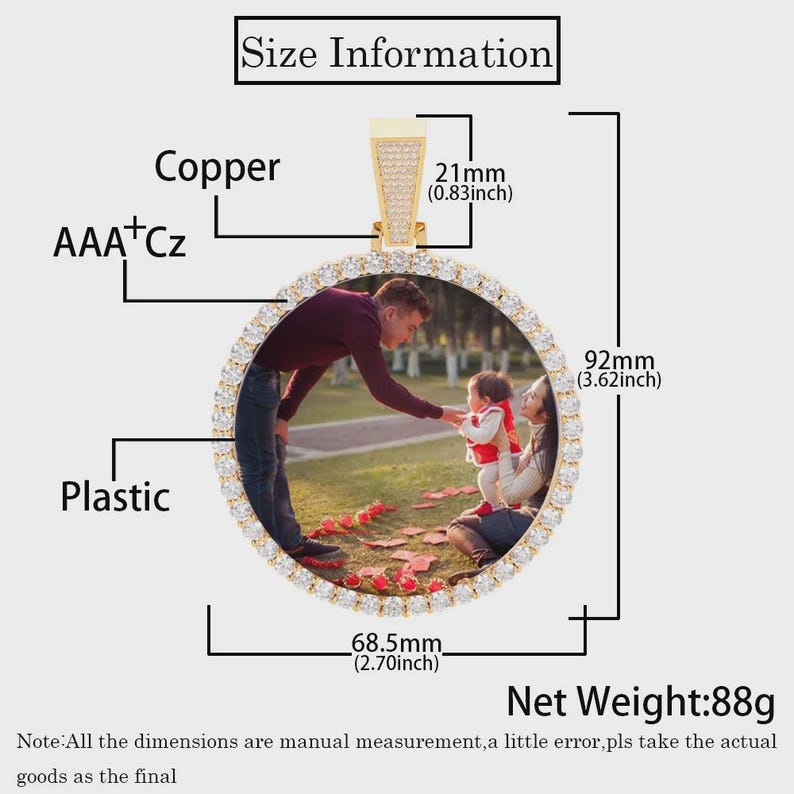 68.5MM 18K Gold Plated Custom Made Photo Bling Big Medallions Necklace Pendant Men Hip Hop Picture Jewelry Gift Free Custom Text