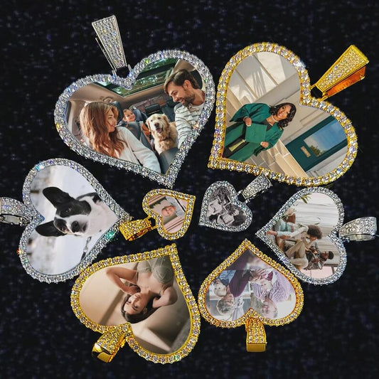 Hip Hop Photo Necklace Custom Men Women Personalized Jewelry Customized Any Picture Pendant Heart Charm Free Laser Text