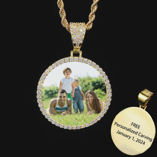 Custom Photo Necklace 35MM Size Men Women Personalized Customized Memory Picture Pendant Bling Iced Out Hip Hop Jewelry