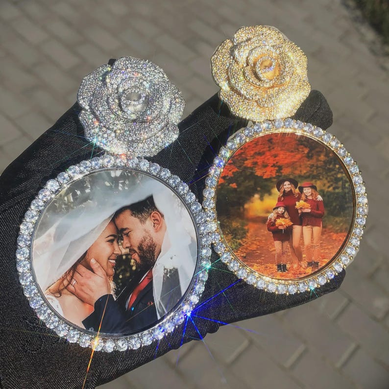 CUC Custom Photo Pendant Rose Flower Bail Memory Frame Picture Necklace Chain Iced Out Zircon Men Women Hip Hop Jewelry NEW