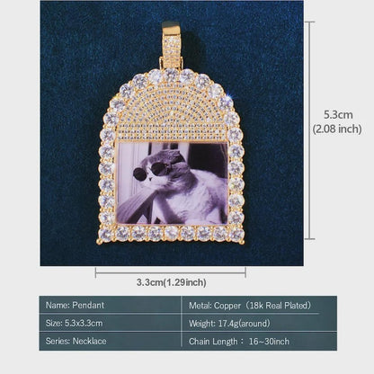 Custom Tombstone Shape Photo Pendant For Men Women Cubic Zirconia Make Memory Picture Necklace Chain Hip Hop Jewelry