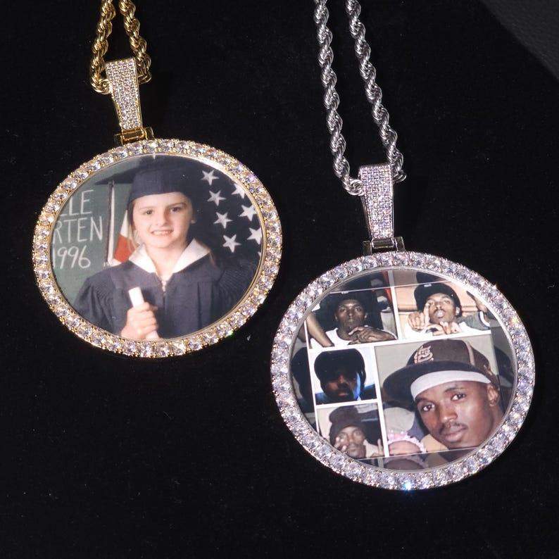Iced Out Large Round Custom Photo Necklace | DIY Memory Picture Chain | Caratix - CaratixJewelry