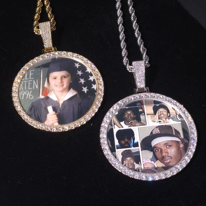 Iced Out Large Round Custom Photo Necklace | DIY Memory Picture Chain | Caratix - CaratixJewelry
