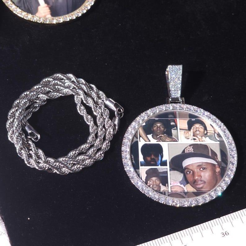Iced Out Large Round Custom Photo Necklace | DIY Memory Picture Chain | Caratix - CaratixJewelry