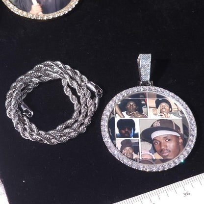Iced Out Large Round Custom Photo Necklace | DIY Memory Picture Chain | Caratix - CaratixJewelry