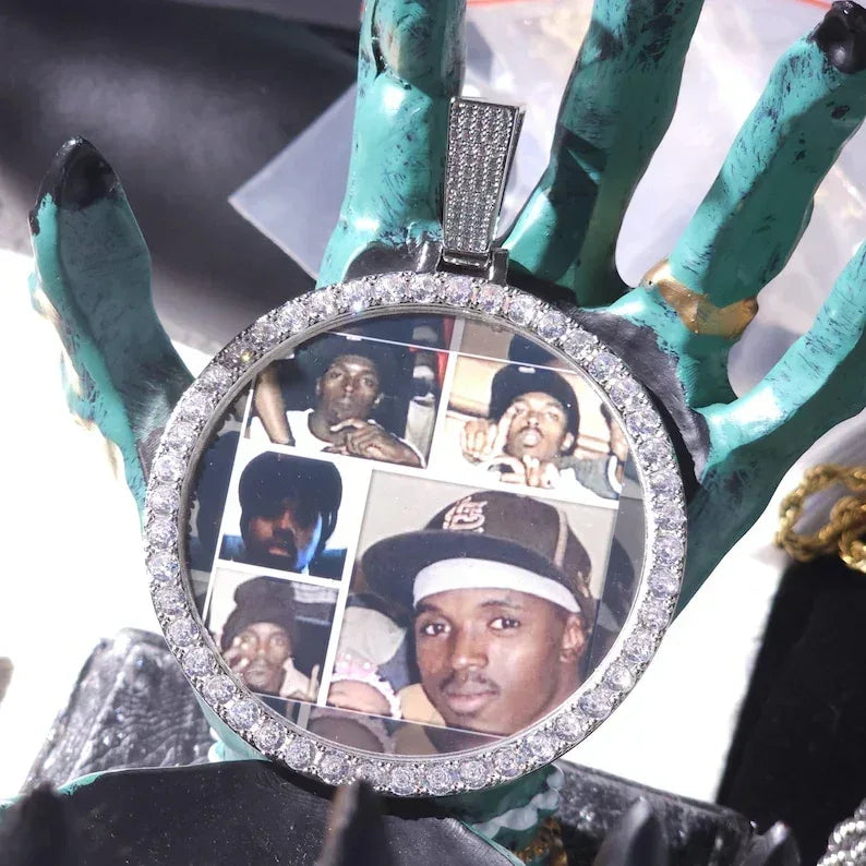 Iced Out Large Round Custom Photo Necklace | DIY Memory Picture Chain | Caratix - CaratixJewelry