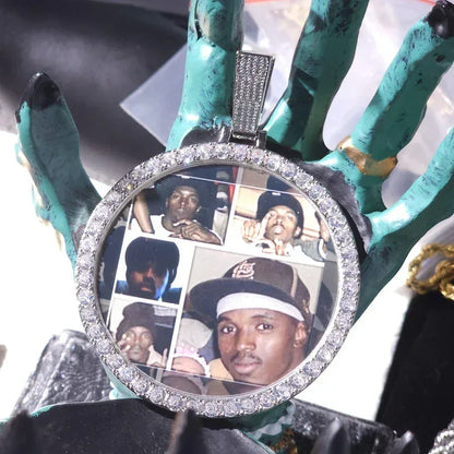 Iced Out Large Round Custom Photo Necklace | DIY Memory Picture Chain | Caratix - CaratixJewelry
