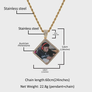 THE BLING KING Custom Stainless Steel Photo Pendant Necklace For Women Men Laser Engraved Eternity Photo Chain Hip Hop Jewelry