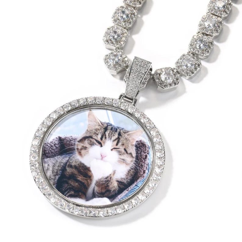 Large Rotating Custom Round Photo Pendant Necklace For Men Pet Medal Memory DIY Double Picture Hip Hop Jewelry