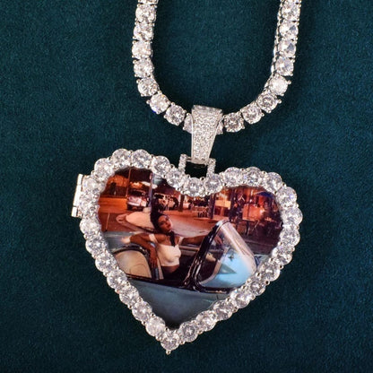 Heart Love Shape Photo Custom Pendant Make Memory Picture Hip Hop Necklace Chain for Men Women Jewelry