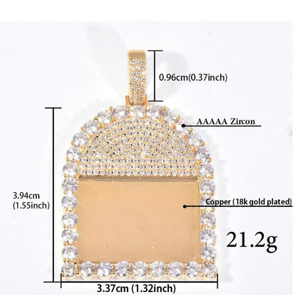 Personalized Solid Photo Pendant Necklace, Custom Hip Hop Iced Out Copper Zircon DIY Picture Jewelry for Men and Women