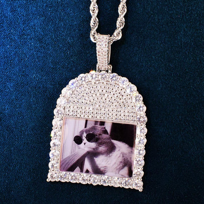 Personalized Solid Photo Pendant Necklace, Custom Hip Hop Iced Out Copper Zircon DIY Picture Jewelry for Men and Women