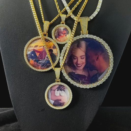 Free Laser Custom Photo Necklace Men Women Personalized Jewelry Customized Any Picture Pendant 26/35/45/68.5mm Size Round Charm