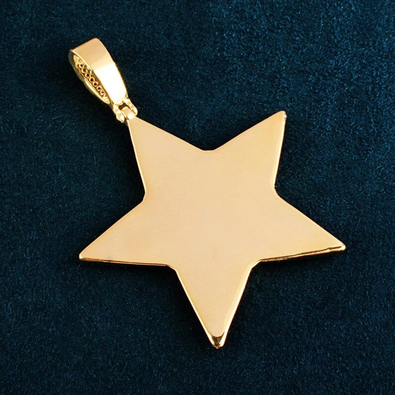 Personalized Star Round Photo Pendant Necklace, Custom Hip Hop Iced Out Copper Zircon Epoxy DIY Picture Jewelry for Men and Women