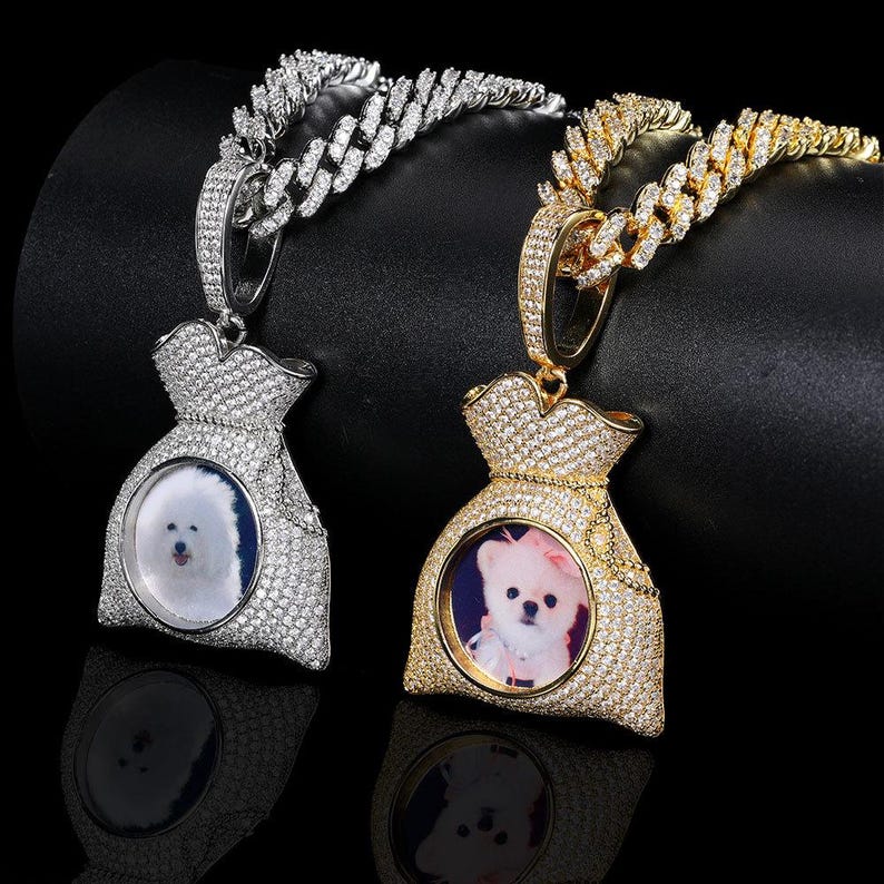 Personalized Money Bag Photo Pendant Necklace – Iced Out Copper Zircon Hip Hop Jewelry Gift