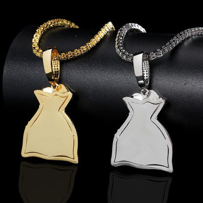 Personalized Money Bag Photo Pendant Necklace – Iced Out Copper Zircon Hip Hop Jewelry Gift
