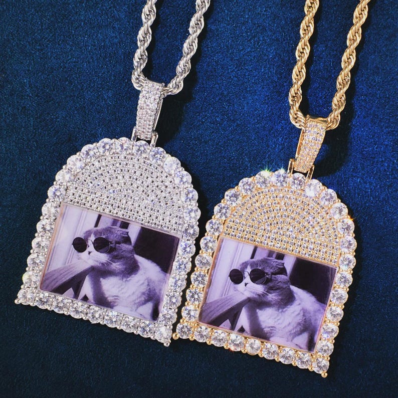 Custom Tombstone Shape Photo Pendant For Men Women Cubic Zirconia Make Memory Picture Necklace Chain Hip Hop Jewelry