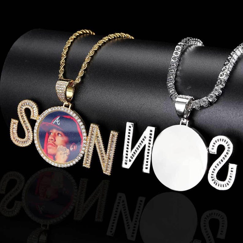 Custom Letter & Photo Pendant Necklace - Iced Out Hip Hop Zircon Jewelry for Men - Personalized Gift for Him