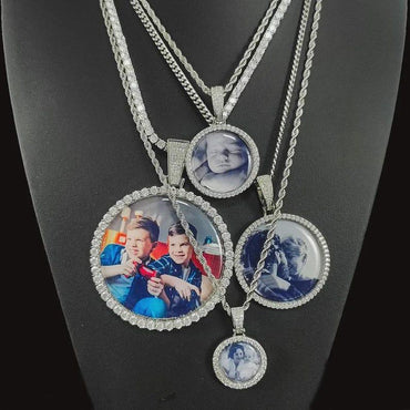 Custom Photo Necklace For Men Personalized Medallion Memory Picture Pendant Solid Back Zircon Hip Hop Jewelry Free Engrave - CaratixJewelry