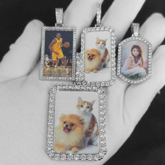 Custom Iced Out Square Picture Necklace for Men Personalized Medallions Rectangle Photo Pendant Free Engrave Hip Hop Jewelry