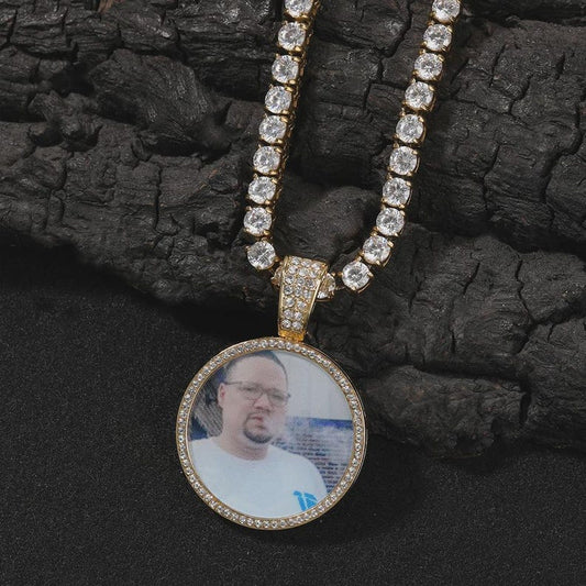 THE BLING KING Custom Stainless Steel Photo Pendant Necklace For Women Men Laser Engraved Eternity Photo Chain Hip Hop Jewelry