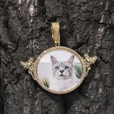 New Angel DIY Photo Pendant Hip Hop Full Iced Out Cubic Zirconia Goldplated CZ Stone