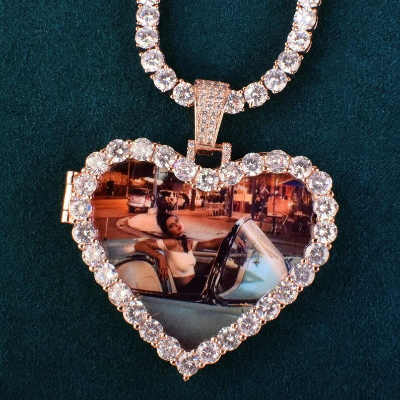 Heart Love Shape Photo Custom Pendant Make Memory Picture Hip Hop Necklace Chain for Men Women Jewelry