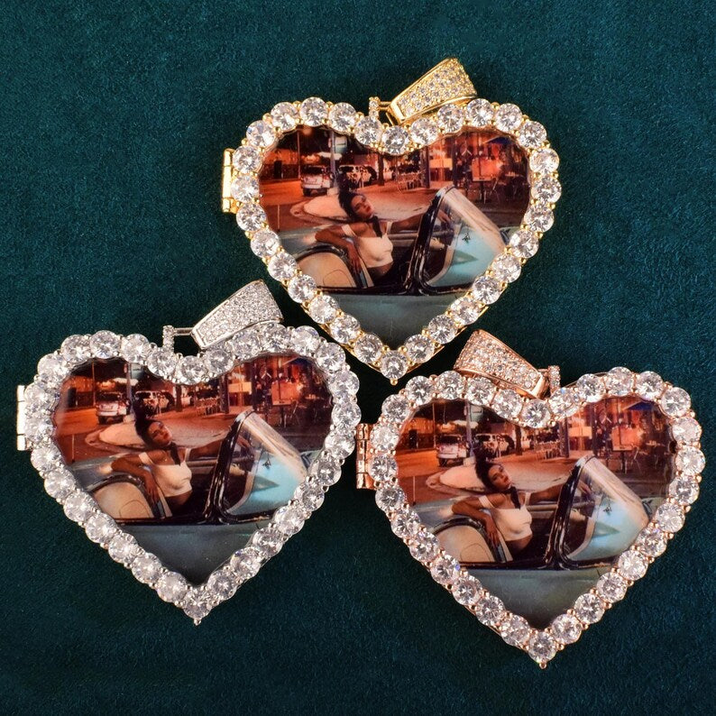 Heart Love Shape Photo Custom Pendant Make Memory Picture Hip Hop Necklace Chain for Men Women Jewelry