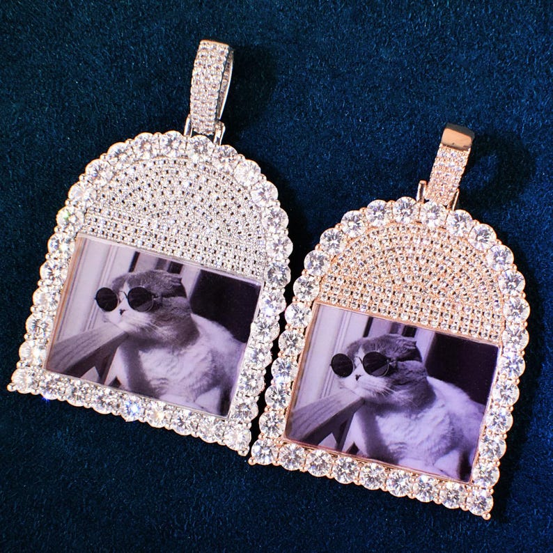 Personalized Solid Photo Pendant Necklace, Custom Hip Hop Iced Out Copper Zircon DIY Picture Jewelry for Men and Women