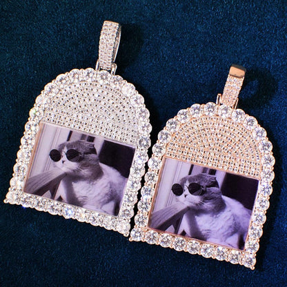 Personalized Solid Photo Pendant Necklace, Custom Hip Hop Iced Out Copper Zircon DIY Picture Jewelry for Men and Women