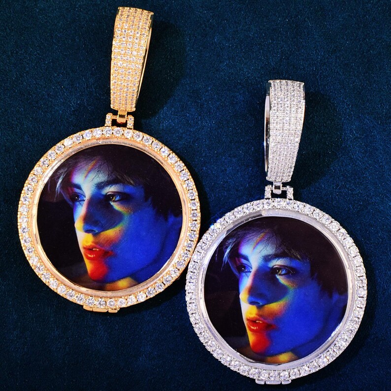 Personalized Big Round Button Photo Pendant Necklace – Custom Iced Out Copper Zircon Hip Hop Jewelry for Men & Women