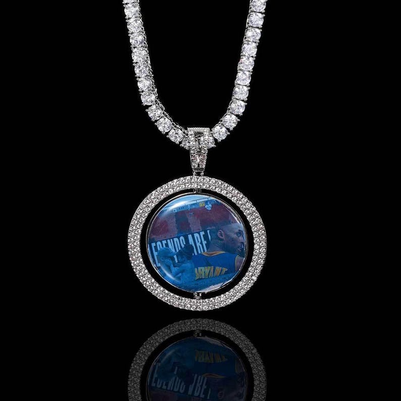 Personalized Large Rotating Double-Sided Round Photo Pendant Necklace – Iced Out Hip Hop Jewelry