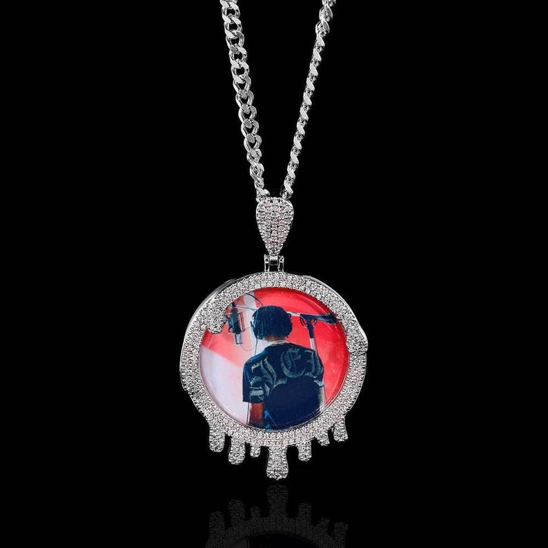 Personalized Round Teardrop Photo Pendant Necklace – Iced Out Copper Zircon Hip Hop Jewelry