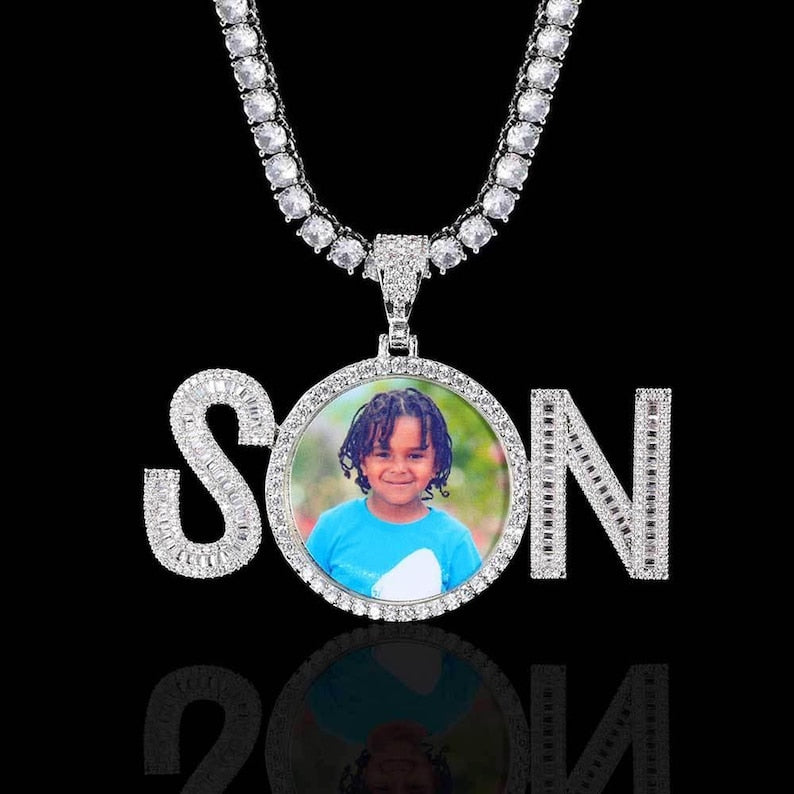 Custom Letter & Photo Pendant Necklace - Iced Out Hip Hop Zircon Jewelry for Men - Personalized Gift for Him