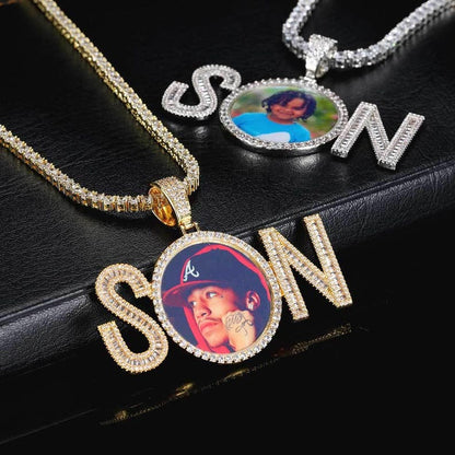 Custom Letter & Photo Pendant Necklace - Iced Out Hip Hop Zircon Jewelry for Men - Personalized Gift for Him