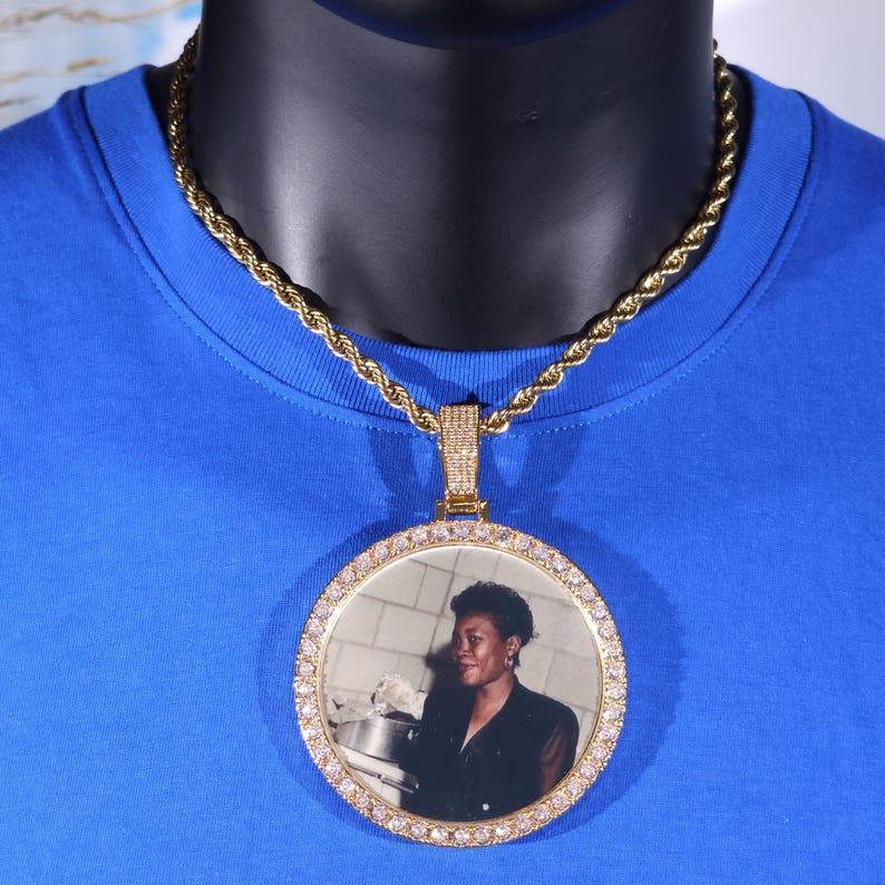 Oversized 2.68" Custom Photo Necklace | Engraved Memory Picture Medallion | Caratix - CaratixJewelry