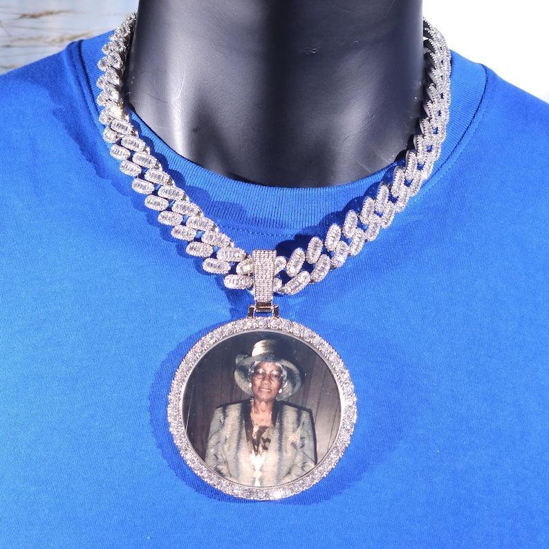 Oversized 2.68" Custom Photo Necklace | Engraved Memory Picture Medallion | Caratix - CaratixJewelry