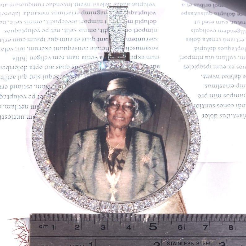 Oversized 2.68" Custom Photo Necklace | Engraved Memory Picture Medallion | Caratix - CaratixJewelry