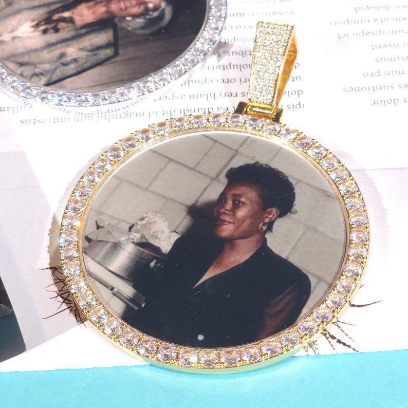 Oversized 2.68" Custom Photo Necklace | Engraved Memory Picture Medallion | Caratix - CaratixJewelry