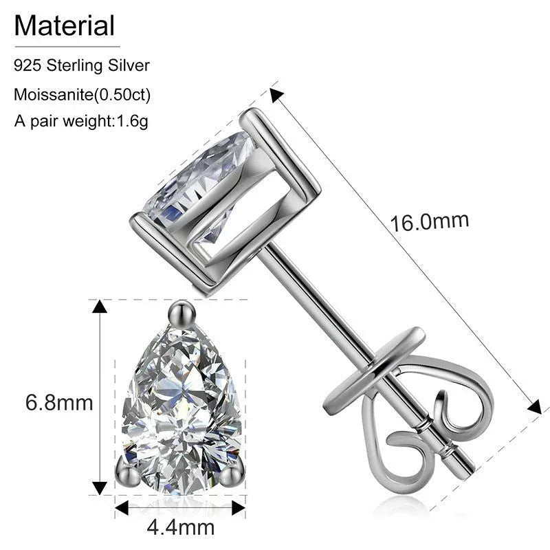 Ladies VVS Teardrop 925 Sterling Silver Push Back Earrings - CaratixJewelry