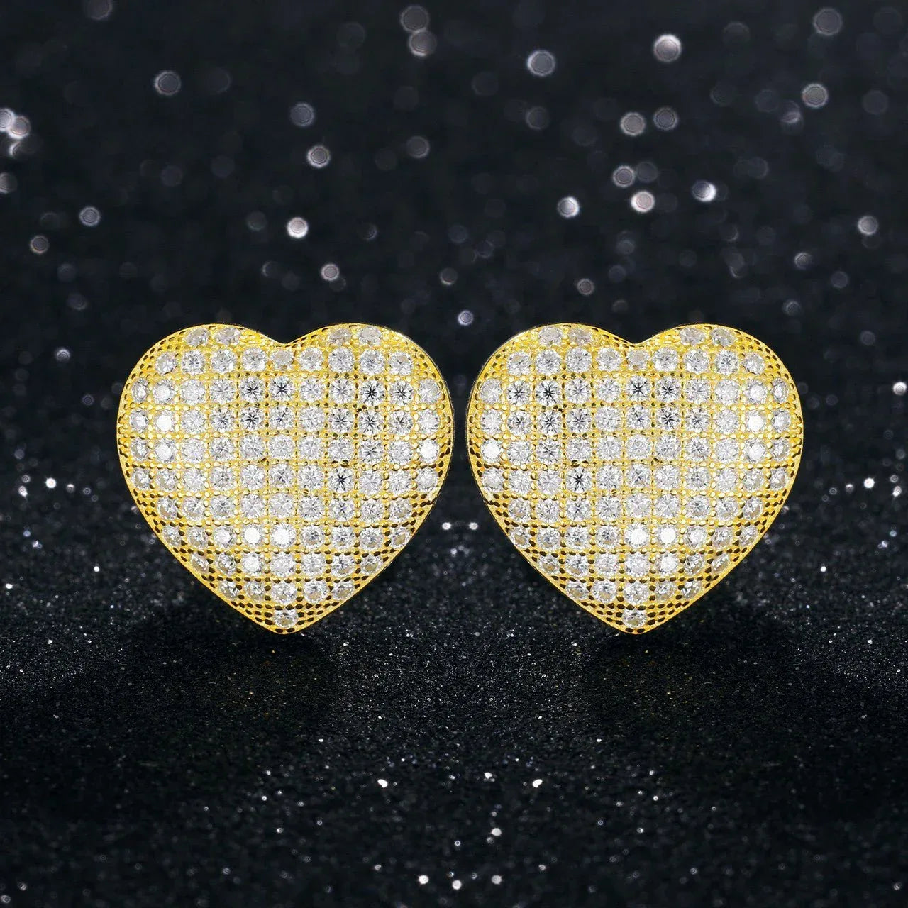 Luxury Lab .925 Sterling Silver Heart Bling Hip Hop Earrings - CaratixJewelry