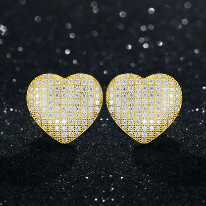 Luxury Lab .925 Sterling Silver Heart Bling Hip Hop Earrings - CaratixJewelry