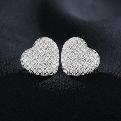 Luxury Lab .925 Sterling Silver Heart Bling Hip Hop Earrings - CaratixJewelry